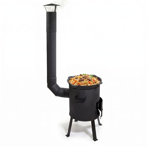 GOROCH Kazan Four à chaudière 12 litres avec cheminée – Poêle à bois d'extérieur pour jardin et camping, plaque de cuisson pour Kazan, canon à goulasch, démontable, en acier de 2 mm