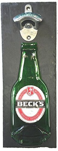 BottleClocks Becks Bier Apribottiglie da birra, montaggio a parete su supporto in ardesia, ottimo articolo per i tuoi amici di birra