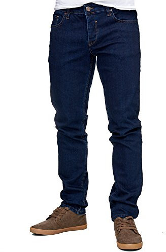 Reslad Jeans-Herren Slim Fit Basic Style Stretch-Denim Jeans-Hose RS-2063 Dunkelblau W34 / L34