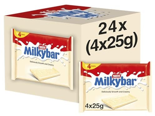 Milkybar White Chocolate Bar Multipack | 24 Packs of 4 x 25g Bars (Total 96 Bars) | Creamy White Chocolate Made with Real Milk