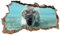 3D Wandtattoo Mauerloch Wandsticker Wandaufkleber Durchbruch Tiere selbstklebend H 60 x B 100 Schlafzimmer Wohnzimmer (WL37 Tiger im Wasser)
