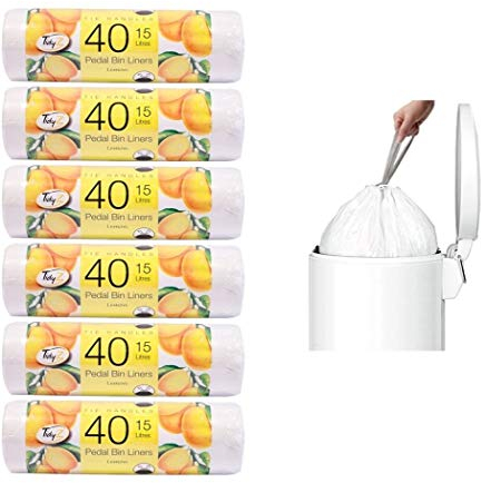 Pack of 6 (240 individual Bin Liners) Heavy Duty Pedal Bin Liners Bags Refuse 15 Litre Size Citrus Lemon fragrance