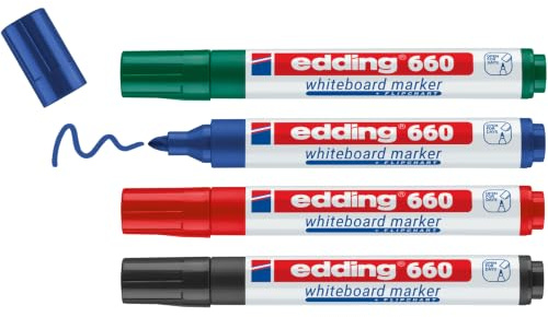 edding 660 Whiteboardmarker - bunte Farben - 4 Whiteboard Stifte - Rundspitze 1,5-3 mm - Boardmarker abwischbar - für Whiteboard, Flipchart, Magnettafel, Memoboard - Sketchnotes - nachfüllbar