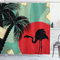 ABAKUHAUS Tropisch Duschvorhang, Grunge Flamingo Palm, Stoffliches Gewebe Badezimmerdekorationsset mit Haken, 175 x 180 cm, Mehrfarbig