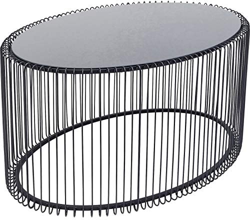 Kare Design Couchtisch Wire Uno, Schwarz, Wohnzimmertisch, Beistelltisch, Stahlgestell, Glas Tischplatte, oval, 41x90x60 cm (H/B/T)
