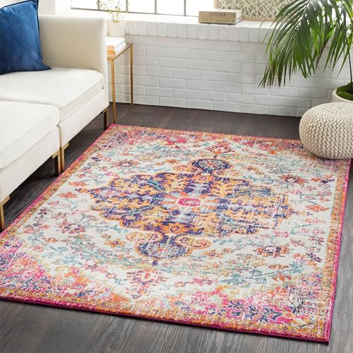 Livabliss Asmara Alfombra Vintage - Alfombra Salon Grande, Habitacion, Cocina - Alfombras 120x170cm, Estilo Boho y Oriental Multicolor Naranja y Burdeos
