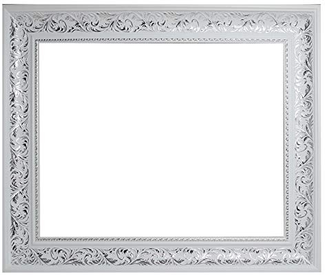 Barockrahmen weiß-Silber verziert, Rahmen Barock weiß-Silber, 917 BIA/ARG, Leerrahmen, 60x80 cm