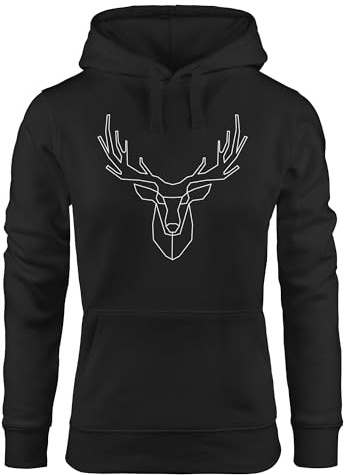 Neverless® Hoodie Damen Aufdruck Hirsch Geweih Polygon Motiv Print Fashion Kapuzen-Pullover