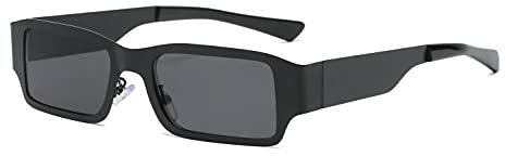 Long Keeper Occhiali Da Sole Rettangolari Vintage - Retro Occhiali da Sole Quadrati Donna Uomo con Montatura in metallo UV 400 Protezione (Nero/Grigio)