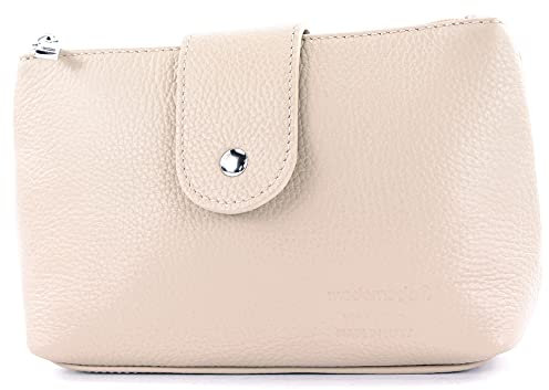 modamoda de T213 Damen Leder Kosmetiktasche Reiseetui Medium handmade in Italy, Farbe:Creme