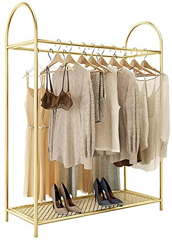 Heavy Clothes Rail, Clothes Display Racks for Storing Shoe Boxes, Iron Double-Pole Floor-Standing Hangers, Metal Coat Racks/Golden / 120×45×160cm
