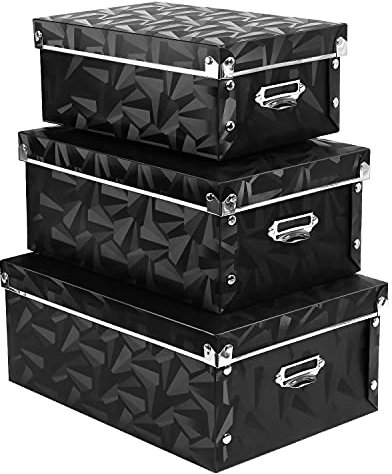 XUCHUN Foldable Storage Boxes with Lids 3 Pack Plastic Collapsible Storage Bins with Handles for Clothes, Cosmetic,Books