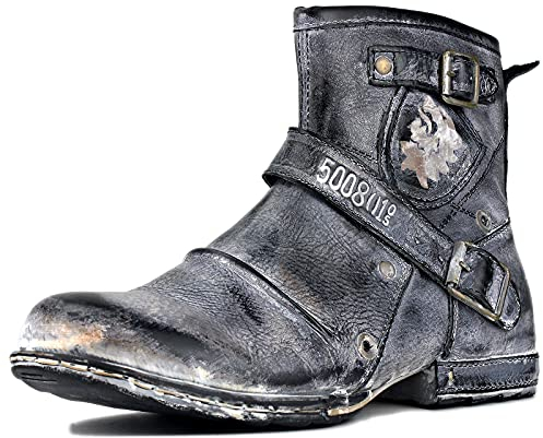 Stivali da uomo in pelle con suola in gomma Stivali da Moto da Motociclista Cowboy con cerniera Chukka Stivaletti Classico