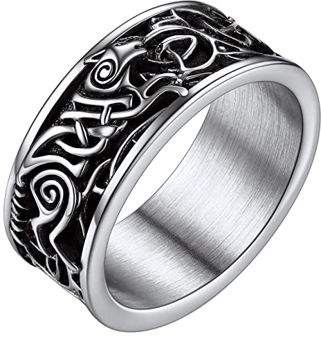 FaithHeart Punk Stil Viking Fingerring Edelstahl Wolf Fingerring mit Keltischer Knot Symbol Herren Männer Ring für Geburtstag Valetinstag