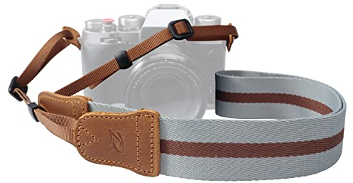 Padwa Lifestyle Grauer Streifen Kameragurt - 1.5 Breite Verrückte Pferd Kuhfell Kopf Kameragurte, Reine Baumwolle Gewebte Verstellbare Schulter-Nacken-Gurt für DSLR-Kameras, Geschenk für Fotografen