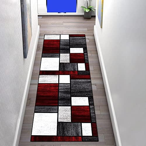 Teppich Läufer Flur Küche rutschfest Waschbar 90×600cm Grau Rot Geometrische Boho Bunter Modern Vintage Kücheläufer Teppichläufer Polyester Meterware Anpassbar Schlafzimmer Wohnzimmer Läufer