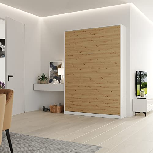 Generisch Schrankbett Classico 140x200 cm Vertikal Gasdruckfedern (Weiß/Wildeiche)