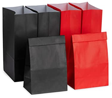 AWELL Kleine Partygeschenktüte, Papiertüte, verpackt, 23,6 x 12,7 x 7,6 cm, für Geburtstag, Abschluss, recycelte Tasche, rot und schwarz, 20 Stück