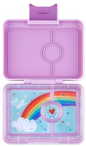 Yumbox Snackbox – 3 Fächer – auslaufsichere Bento-Lunchbox für Kinder (Lulu Purple mit Regenbogen-Tablett)