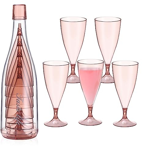 DQZSY Juego de 5 copas de vino portátiles para camping, copas de vino de plástico reutilizables, sin mango, con botella de almacenamiento y bandeja de goteo