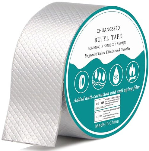 CHUANGSEED 5cm X 5m Ruban Butyle,scotch etancheite anti fuite,bande etancheite toiture Étanche,Réfection des fuites de toiture, restauration des façades,Butyle en Aluminium Bande D'étanchéité