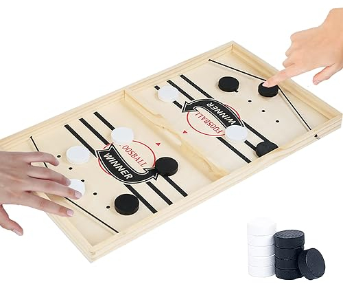 Board Game Hockey Fast Sling Puck Game,Brettspiel Hockey,Holz Schnell Sling Puck Match-Spiel, Hockey Brettspiel, 2 in1 Portable Schachbrett-Set Partyspiele Tisch-Desktop-Spiel(S(35cm * 22cm))