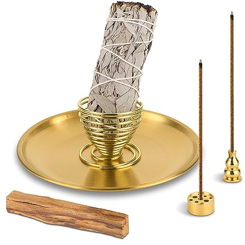 Porte-encens Palo Santo 5 en 1 avec récupérateur de Cendres en Aluminium de 14 cm, brûleur d’encens, Porte-encens à Bobine Conique, décoration intérieure idéale pour la Salle de