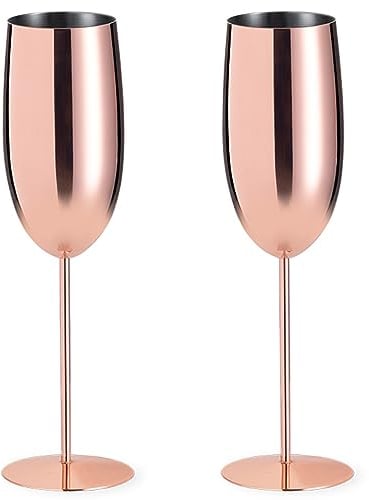 noTrash2003 2 Festive Champagne Flutes Champagne Flutes Stainless Steel Copper Electroplating Super Elegant for Christmas New Year's Eve Anniversaries Party