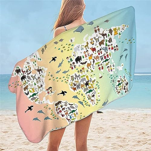 Abstrakte Weltkarte Strandtuch – 70 X 150 cm, 3D Drucken Pool Badetuch Für Kinder, 100% Polyester Frottee Weich Hautfreundlich Saugfähig Reisedusche Schwimmen Camping Handtuch