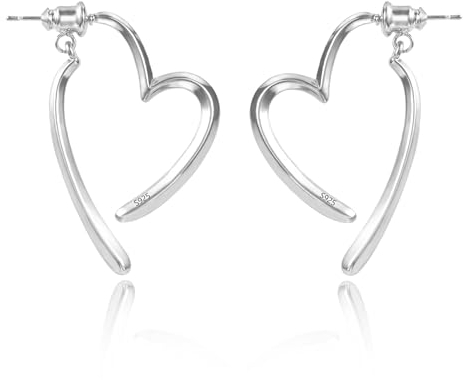 ASH'S CHOICE Sterling Silver Heart Hoop Earrings - Hypoallergenic, Lightweight, Cute Open Heart Dangle Earrings for Women