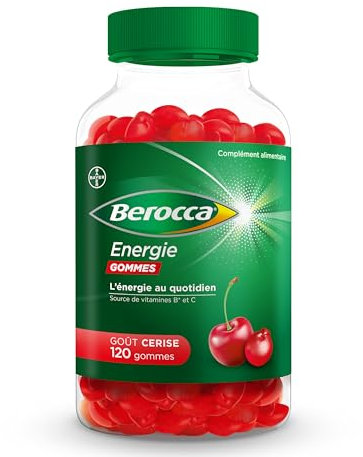 Berocca® Energie gommes - Multivitamines Complément alimentaire - Source de vitamines B* et vitamine C - Réduction de la fatigue, donne de l'énergie au quotidien - Goût Cerise - 120 gommes