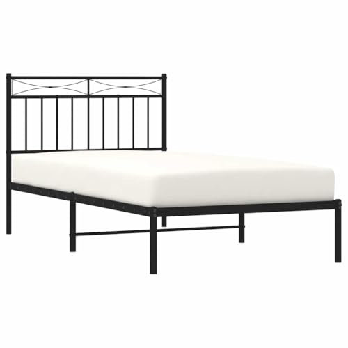 vidaXL Durable Steel Bed Frame with Headboard and Storage Space, Robust Metal Slats and Legs for Extra Support, Ideal Bed Base for Bedroom Furniture - Black
