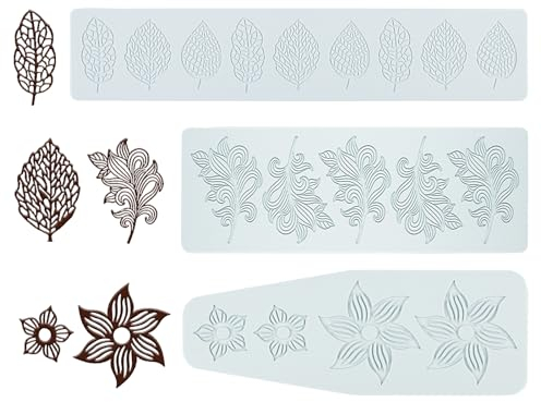 Zfseyuh 3 Pezzi Stampi per Fondente in Pizzo,Stampo in Silicone per Dolci,Tappetino in Pizzo Fondente in Silicone per Cioccolato,Fondente,Pasta di Zucchero,Sapone
