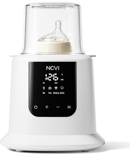 NCVI Chauffe-Biberon Électrique 8 en 1 Rapide (3min/40°C) avec Contrôle Intelligent - Stérilisateur Vapeur/Décongélation Sécurisée & Protection Surchauffe/Sec - Écran Tactile, Compatible Tous Biberons