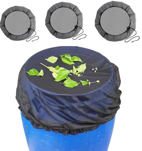 Mesh Cover for Rain Barrels with Drawstring,Water Collection Buckets Cover Rain Collection Barrels Netting Screen to Keep Leaves and Debris Out,Water Collection Buckets Cover Rain Barrel Accessory