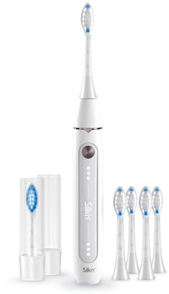 Silk'n Sonic Electric Toothbrush - SonicYou - Up to 300 Days of Battery Life - Suitable for Sensitive Teeth - with 4 Medium Brushheads - Giftset - White