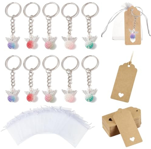VEOIRXU 10 llaveros de Ángel de la Guarda Colores, Detalles Regalos Boda Bautizo Comunion para Invitados, Recuerdos Recordatorios de Comunión Bautizo Boda Decoracion Niños Niña, Regalos Invitaciones