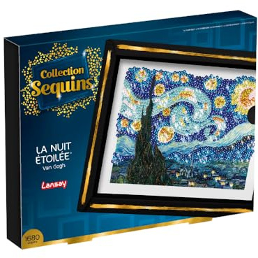 Lansay - COLLECTION SEQUINS - Die Sternennacht - Van Gogh - Gestalte ein glitzerndes Sequin-Bild von Van Gogh - Inklusive Aufbewahrungsfach - Kreative Aktivität für Erwachsene - Ab 14 Jahren