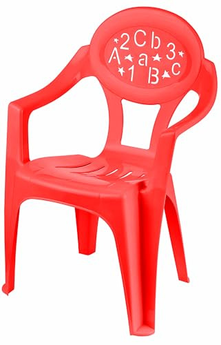 Best House Small Plastic Chair Numbered Design, Durable and Lightweight, Modern & Comfortable, Height Seat, Indoor or Outdoor Use for Boys and Girls (Red, Pack of 1)