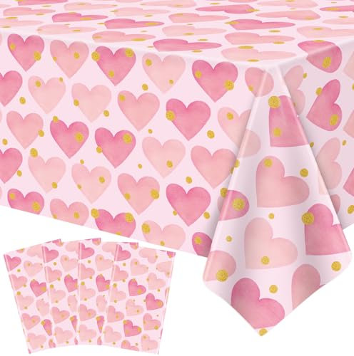 4er Pack Valentinstag Tischdecke Valentinstag Rot Liebe Herz Rosa Tischdecke Valentinstag Farbige Liebe Herz Tischdecken Wasserdicht für Hochzeitsdekorationen Valentinstag Vorräte 51 x 86 Zoll