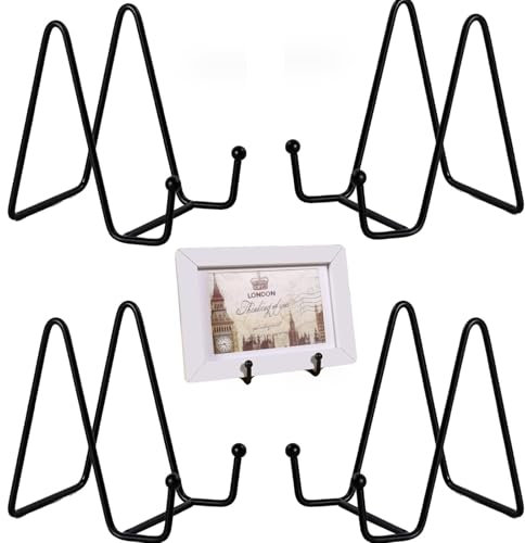 FEADBYT Staffelei Tellerständer,4 Stück Staffelei Aufsteller Teller Ständer Metall,11cm Schwarz Halterung Bildaufsteller,Display Ständer,Staffelei Aufsteller Teller,fuer Bilderrahmen,Foto