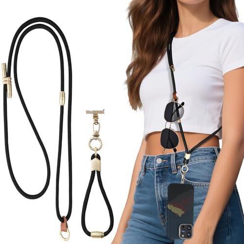memumi 3 en 1 Universal Ajustable Teléfono Cordón, Crossbody Cuello Muñeca Correa para Todos los Teléfonos, Antirrobo Seguro Cordón, Material de Primera Calidad Tejida para Ciclismo Viajes Negro