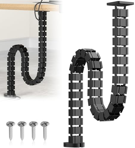 KOVSGQ Kabelkanal Schreibtisch Kabelführung Kabelmanagement 125cm Kabelkanal Flexibel Kabelkette Kabel Management für Schreibtisch für Höhenverstellbare und Feste Schreibtische (Schwarz)