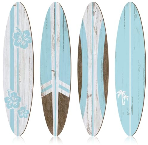 'Threan 4 Pcs Large Surfboard Wall Decors Girls Boys Wooden Beach Room Decor 23.6'' x 5.4'' Preppy Surf Board Hanging Signs Aesthetic Tropical Wall Art for Bedroom Living Room Bathroom Decors'