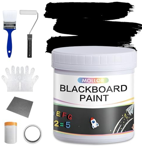 Mollor Chalkboard Paint Black Chalk Board Paint for Wall, Wood, Metal, Glass, Plaster Boards Sign, Frame or Any Surface, Use with Chalk Pen Wet Erase, Non-Toxic, Quick-Dry, 16Oz Cover 50 sq.ft