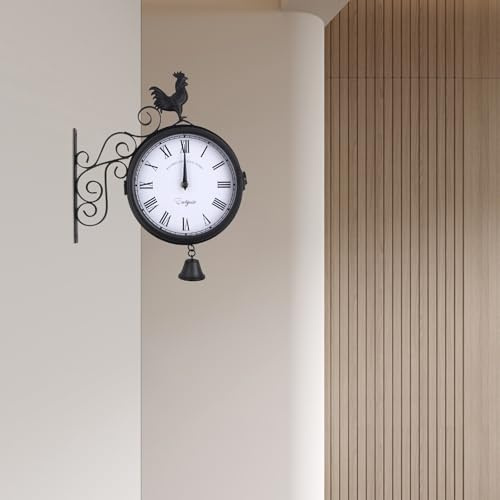 Kanbihao Bahnhofsuhr Aussen Wetterfest, Doppelseitige Vintage Wanduhr Outdoor Gartenuhr Retro Haus Dekor 20cm Schwarz