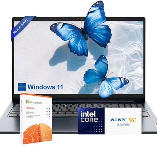 Lenovo IdeaPad 15.6 inch Laptop Computer for Business and Student | Intel Dual Core Processor | Microsoft 365 | 8GB RAM | 256GB SSD + 128GB eMMC | 1TB Cloud Storage | Windows 11 | WOWPC Recovery USB
