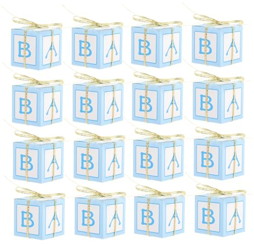 TEHAUX 25 Stück Süßigkeitenboxen Für Babyparty Geschenkboxen Mit Karten Blau Gold Partyboxen Für Shower Deko Mittelgroß