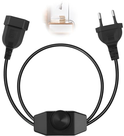 Regulador LED con Interruptor Rotativo, Cable 1M Negro 220-250V 100W Máx, Dimmer Silencioso con Enchufe Europeo para Lámparas y Bombillas LED Regulables, Extensión de Cable Ajustable