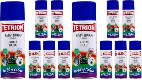 Tetrion Easy Spray Multipurpose Dark Blue Spray Paint 400 Ml - Pack of 12 for Metal, Wood, Ceramic and Plastic Surfaces, Interior and Exterior Use